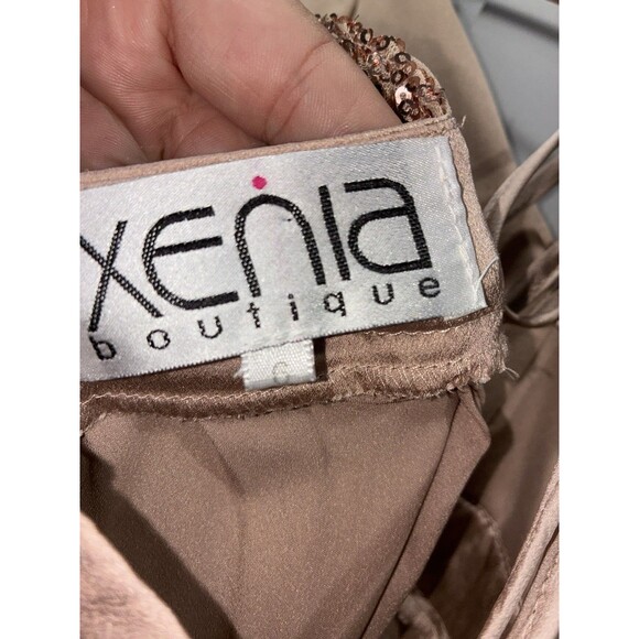 Xenia Boutique Rose Gold Sequin Halter Formal Maxi Dress Champagne Holiday NYE - Picture 5 of 6